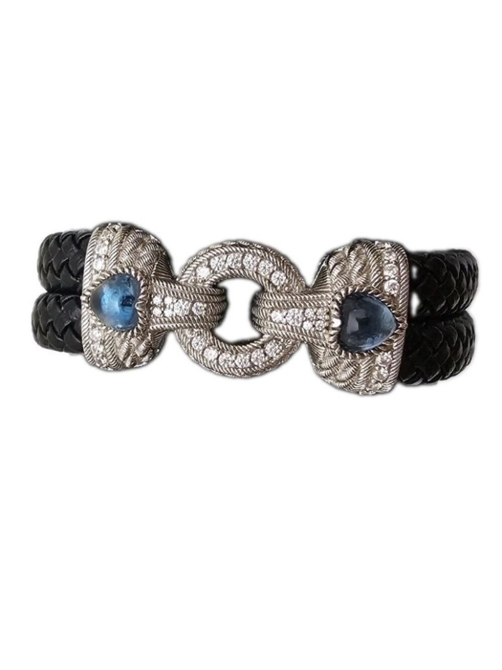 Judith Ripka 925 Sterling Silver & Black Leather Blue Topaz Magnetic Closure